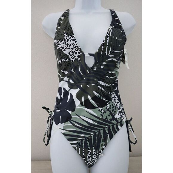 Bar III Women's Sz S Moody Tropics Printed Side-Tie One Piece Swimsuit $88 - Picture 1 of 11